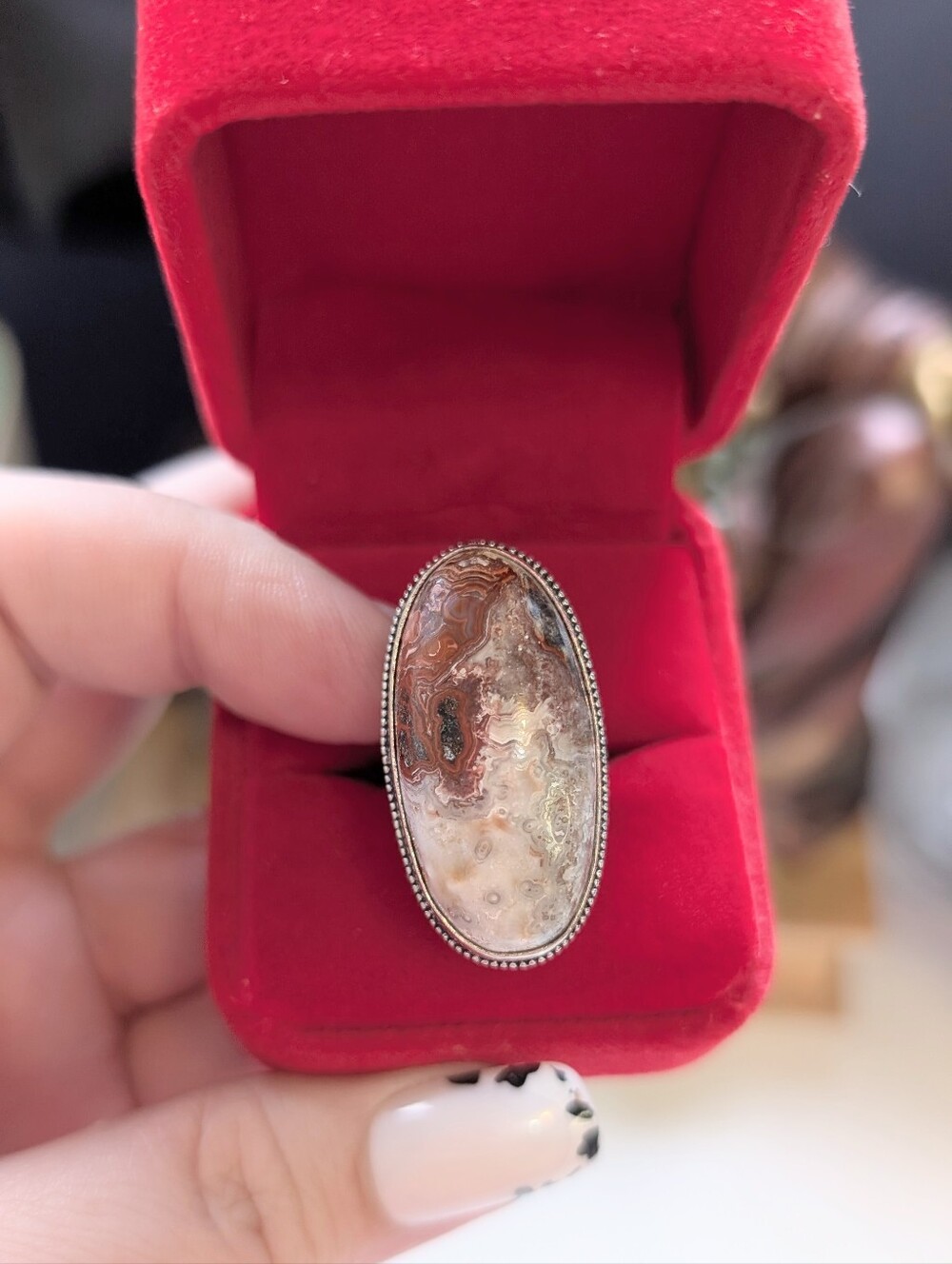 Vintage Handmade Sterling Silver Ocean Jasper Statement Ring 6.5